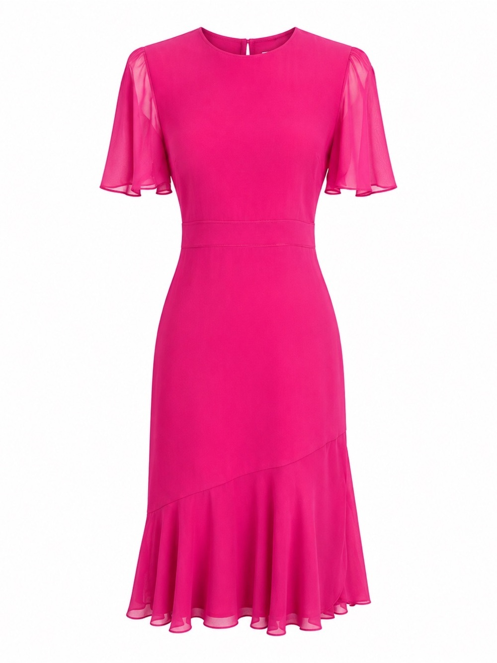 Prabal Gurung 100% Silk Pink ‘Victoria’ Fluttered Sheer-Sleeve Midi Dress Size 4